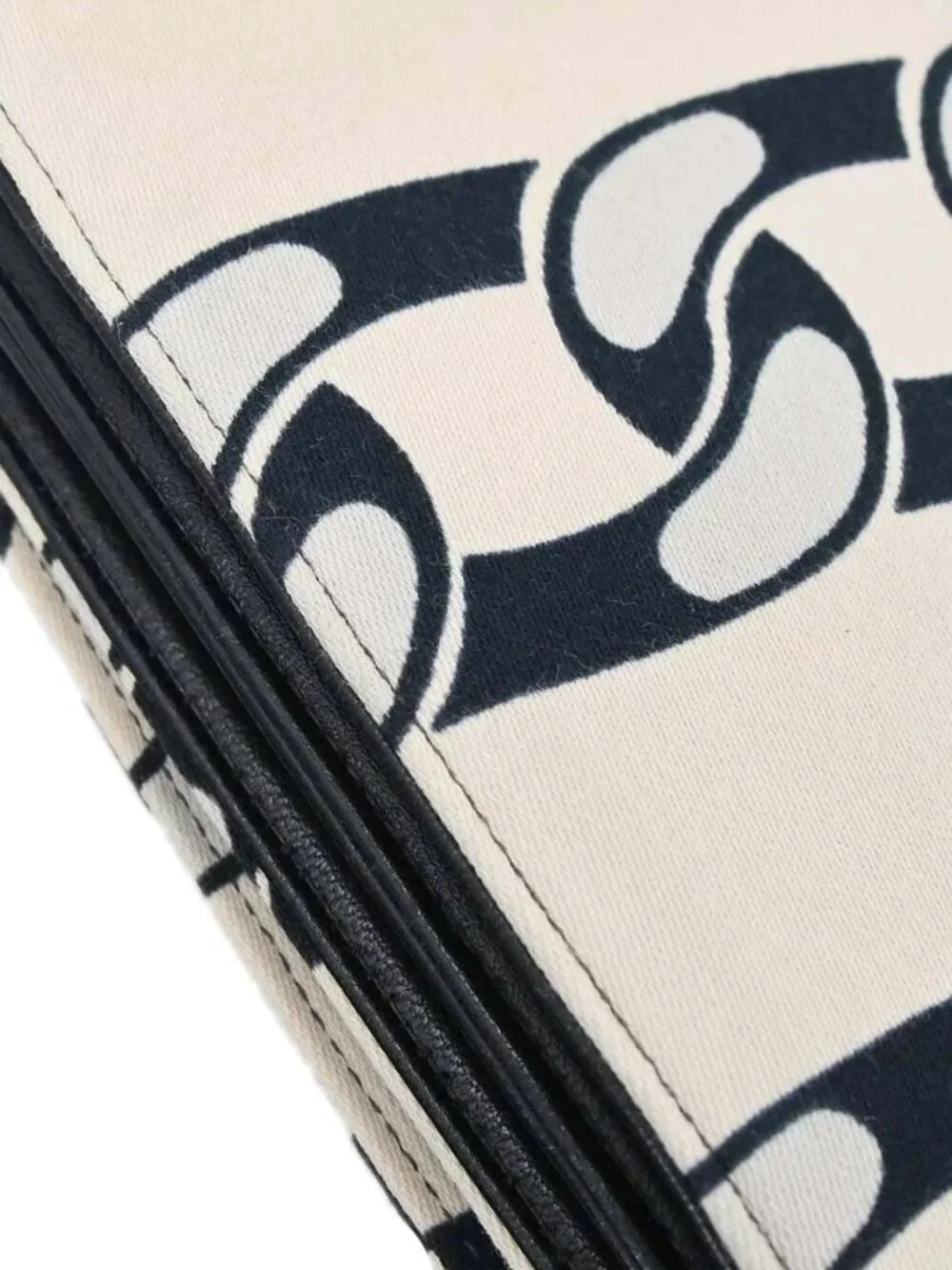 Chanel Beige Black Canvas Graphic Logo Mademoiselle Lock Shoulder Bag 168570